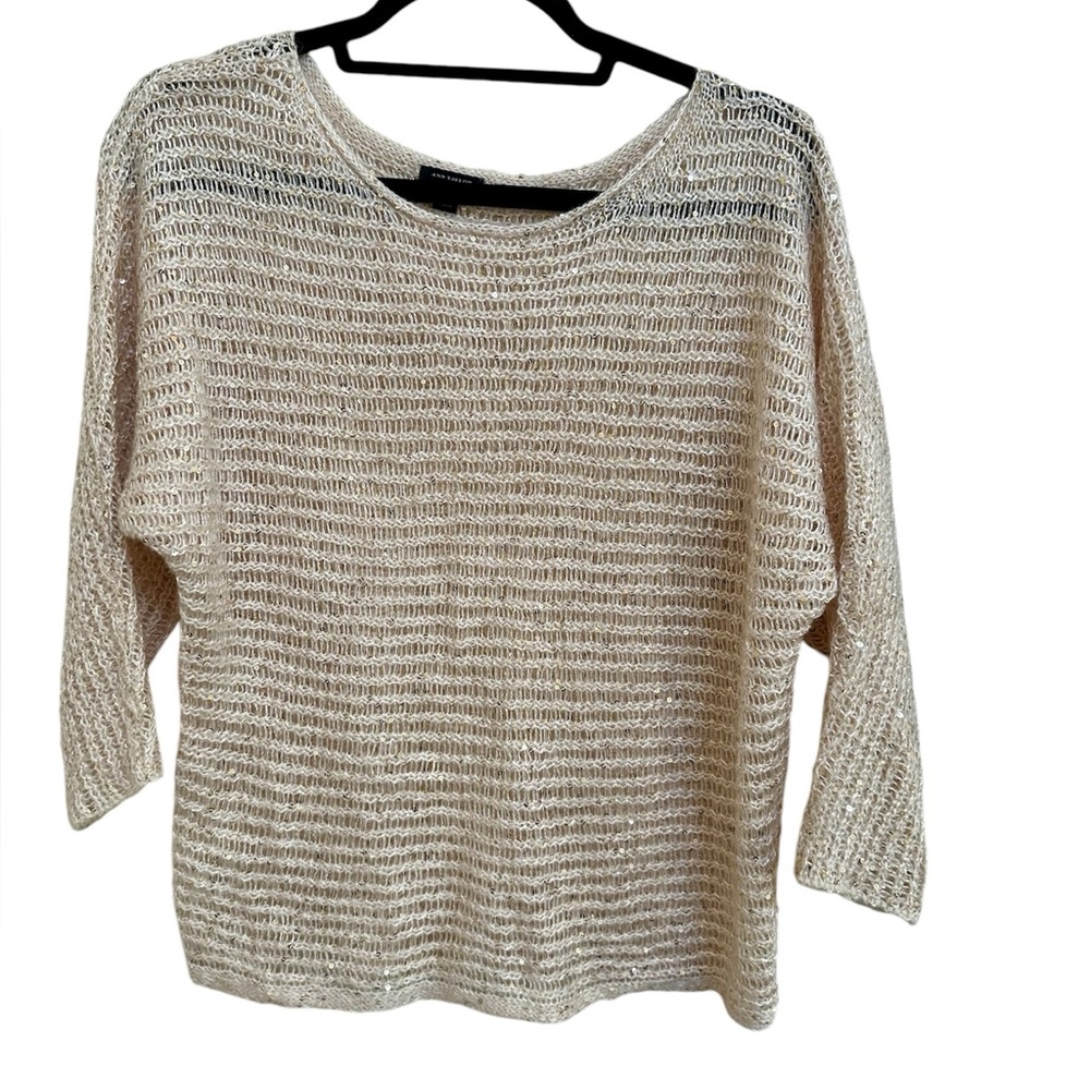 Ann Taylor Cream Sheer Knit Sweater w/ Gold Embellishments in Women’s Medium - Picture 1 of 8